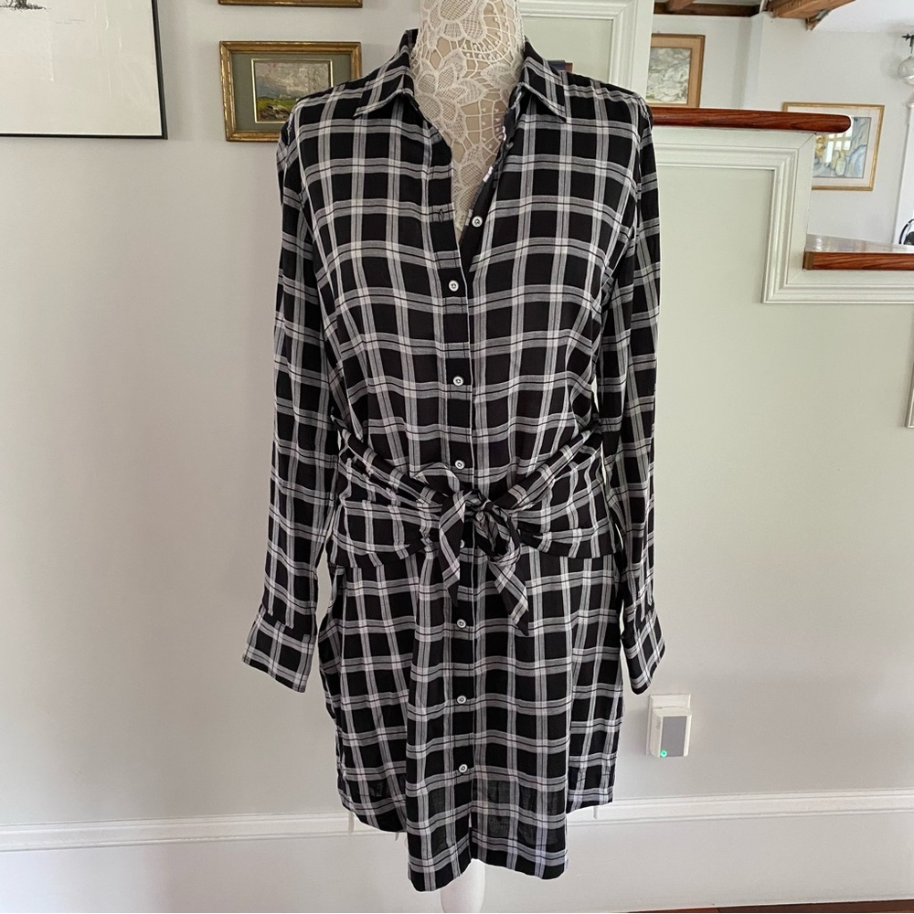 RAG + BONE Aubrey Black & White Plaid Shirt Dress Large